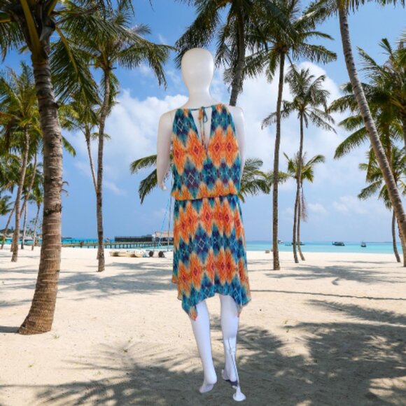 City Triangles Sleeveless Dress with Handkerchief Hem Sheer & Lined Size L - Picture 12 of 13